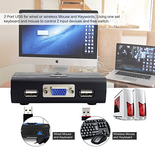 2 Port KVM Switch VGA USB Hub für Video Audio Lautsprecher / Mikrofon Auto Synchronisieren Schalter - 6
