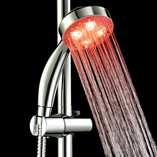 SunJas Handbrausen Einbauduschköpfe LED Duschkopf, Duschbrause Brausekopf mit 3 Farben grün, blan, rot Farbwechsel/7 Farbe automatic Farbwechsel Temperaturfühler Rund (3 Farben RGB) - 4