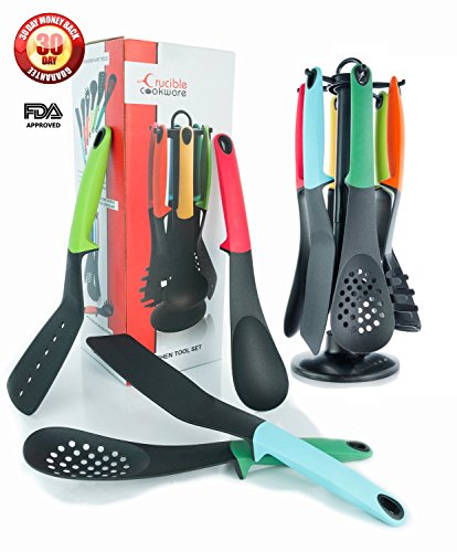 Yivans Küchenutensilien Küchenhelfer Set (7-teilig, inkl. drehbar Aufsteller, Nylon) Küchenspatel, Turner, Schöpfkelle , Spaghetti Server, geschlitzt , Löffel … - 6