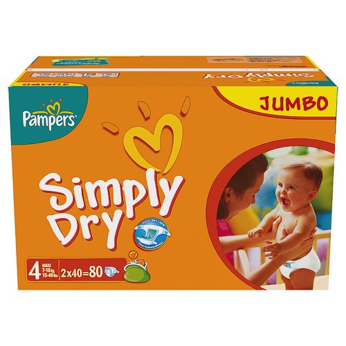 Preisvergleich Produktbild Pampers Windeln Simply Dry Gr.4 Maxi 7-18kg Jumbopack, 80 Stück