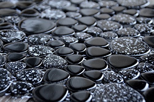 Preisvergleich Produktbild Mosaik Keramik Kiesel Kieselmosaik schwarz hochglänzend Flusskiesel-Optik Mosaikfliesen
