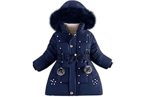 linboo Doudoune Fille Princesse Manteau Hiver Blouson Polaire Veste Enfant Chaude à Capuche Fourrure Epaisse Parka avec Perles Cloutées