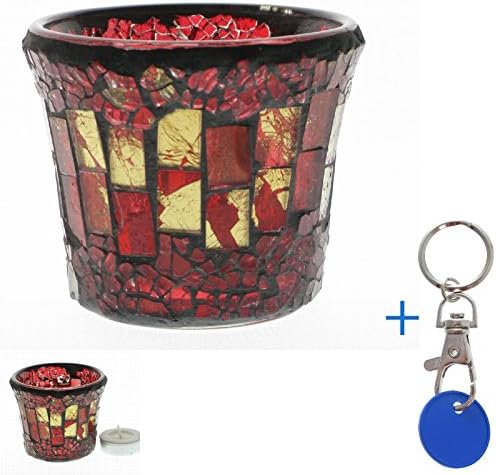 Balcony Small Mosaic Glass Hurriance Lamp # 1153 Red Mosaic Glass Garden Tealight