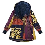 TianWlio Jacken Parka Mäntel Herbst Winter Warme Jacken Strickjacken Damen Mäntel Winter Locker Baumwolle Warme Bedruckte Taschen Dicker Hasp Mantel mit Kapuze Outwear M