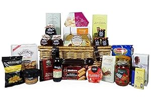 FINE FOOD STORE Exquisite Food Hamper Presented in a Wicker Basket (25 items) - Ideas for Birthday, Wedding, Anniversary and Corporate