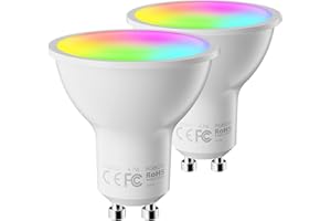 FITOP Bombilla Inteligente Alexa GU10, Bombilla Wifi Lámpara Inteligente 4.7W=50W, Compatible con Alexa/Google Home/Siri, 2700-6500K Luces Cálidas/Frías & RGB Ajustable,Control de Voz, 2 Paquete