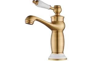 Maynosi Retro Bathroom Sink Taps, Luxury Victorian Basin Mixer Tap with Ceramic Handle, Vintage Faucet for Cloakroom, Include Flexible Tails, Brass (Antique Brass)