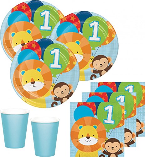 48 Teile Erster Geburtstag im Zoo Blau Party Deko Set 16 Personen – Löwe - 5