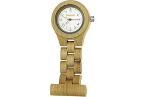 Holzwerk Germany Handgefertigte Schwestern-Uhr Taschen-Uhr Ansteck-Uhr Puls-Uhr Kittel-Uhr Pflegeuhr-Uhr Öko Natur Holz-Uhr Braun Weiß Zebra Krankenschwester-Uhr