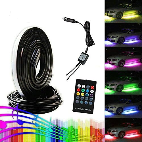 Guaiboshi Underbody Car Lights, RGB Multicolor Car Underglow Kit 2 x 5.25ft/160cm + 2 x 2.95ft/90cm LED Strip Lights with Music Sound Active Function, Remote Controller and Cigarette Lighter Included