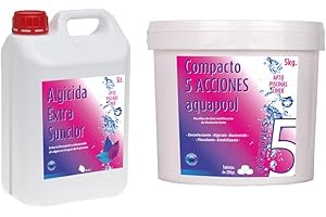 KING KONG CHEM Kit Ahorro Piscinas - Cloro Multifunción 5 KG + Antialgas 5 litros (Compacto 5 ACCIONES AQUAPOOL 200 GR + ALGICIDA Extra SUNCLOR) - Apto Piscinas Liner