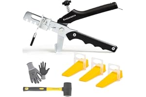 Proxinova Tile Leveling System 2mm, 400 Pieces Kit: 300 Tile Spacers Leveling Clips, 100 Wedges | Included: Tile Levelling Pliers, Rubber Mallet, Work Gloves | Floor Tile Leveling System Tool