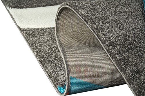Designer Teppich Moderner Teppich Wohnzimmer Teppich Kurzflor Teppich mit Konturenschnitt Wellenmuster Türkis Grau Weiss Größe 120×170 cm - 6