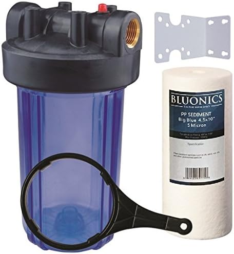 BLUONICS 10" Big Blue Whole House Water Filter 5 Micron Sediment Cartridge For Rust, Iron, Sand, Dirt, Sediment And Undissolved Particles With Clear Blue Transparent Housing