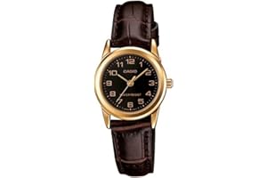 CASIO Damski analogowy zegarek kwarcowy ze skórzanym paskiem LTP-V001GL-1, brązowy/czarny, Pasek