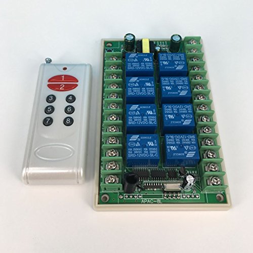 Lejin Radio Remote Control 8 Channel Relay Wireless Remote Control 230 V AC Wireless Receiver Garage Doors Gate Garage On/Off Radio Controller Radio Receiver 10 A 4363 MHz Wireless Remote Control