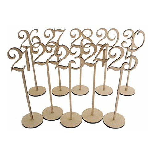 ULTNICE 10pcs 21-30 Holztisch Zahlen Halter mit Basis für Hochzeit Party Bankett Home Decor
