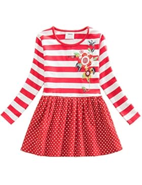 VIKITA Mädchen Blumen Langarm Baumwolle Kleid 2-8 Jahre