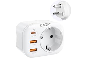 LENCENT Adaptador Enchufe India, Adaptador India Viaje con Carga Rápida QC3.0+PD20W, Europa España Portugal 2-Pin a 3-Pin IN para Sri Lanka, Nepal, Níger, Líbano, Ghana, Myanmar, Senegal, Tipo D