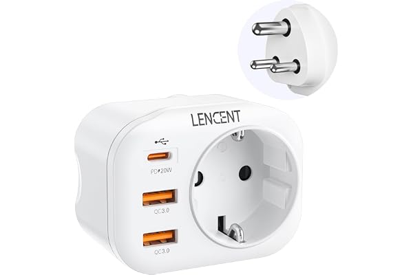 LENCENT Reseadapter Sverige/EU till Indien, Typ D Travel Adapter | Snabb Laddning Plug med 2 USB QC3.0 + 1 Typ-C PD 20W, Socket Adapter Strömadapter för Sri Lanka, Indien, Nepal Uttag