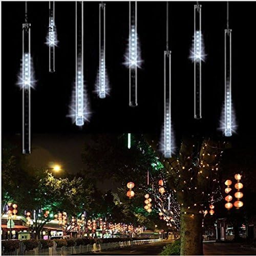 Rain Lights, 30cm 10 Tubes 360LEDs Solar Rain Drop Lights Falling Lights for Trees Parties Wedding Garden (White)