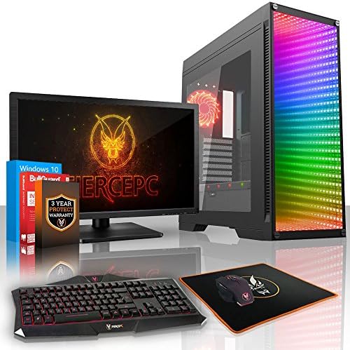 Fierce QUAKE High-End RGB Gaming PC Bundle - Fast 4.3GHz Octa-Core AMD Ryzen 7 2700X, 120GB SSD, 1TB HDD, 8GB, NVIDIA GeForce GTX 1070 8GB, Windows 10, Keyboard and Mouse, 21.5-Inch Monitor 718231
