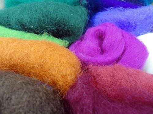 Filzwolle Vlies in bunten Fetzen – 25 Farben, insgesamt ca. 100 Gramm plus 2 Knäuel Merino Filzwolle - 3