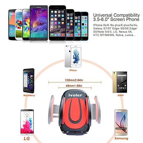 iVoler Support Auto Smartphone in metallo per il fessura di ventilazione con per agganciare, Porta Cellulare Supporto Auto Universale Air Vent Rotazione a 360Â° per iPhone X / 8 / 8 Plus / 7 / 7 Plus / 6(s) / 6(s) Plus / SE / 5s / 5, Samsung Galaxy S9 / S9+ / S8 / S8+ / S7 / S7 Edge / S6 / S5 / J5 / A5, Asus Zenfone 3 / 4, Huawei, Google Nexus, LG, Nokia, Blackberry, Xiaomi, Lenovo, HTC, ecc. (Nero/rosso)
