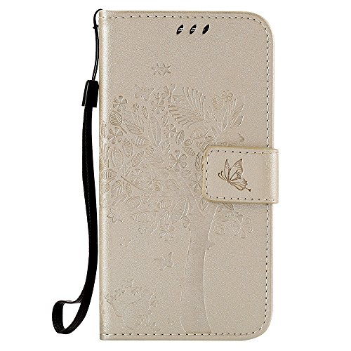 Preisvergleich Produktbild Samsung Galaxy J5 (2015) / J500 Lederhülle, Docrax Handy Hülle Leder Klappbar Brieftasche Schutzhülle mit Kartenfach Magnetisch Stoßfest Handyhülle Flip Case für Samsung Galaxy J5 (2015) - DOKTU41186 Gold