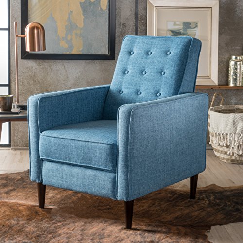 Christopher Knight Home Macedonia Mid Century Modern Tufted Back Muted Blue Fabric Recliner, Single