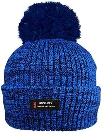 Rock Jock R40 Thermal Insulation Ladies Women Marl Cosy Beanie Bobble Hat with Fleece Lining Ladies Pom Pom Hat (Blue)