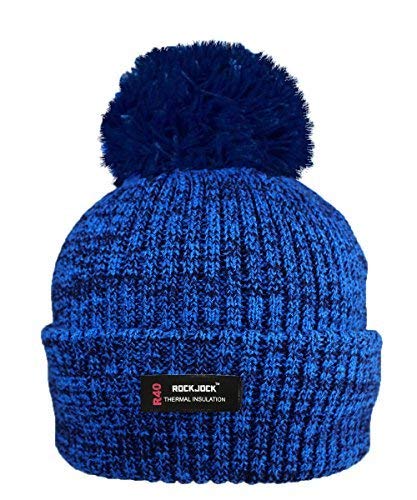 Rock Jock R40 Thermal Insulation Ladies Women Marl Cosy Beanie Bobble Hat with Fleece Lining Ladies Pom Pom Hat (Blue)