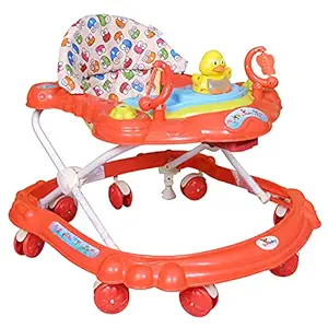 SUNBABY, High Quality w/Safety Standards Baby Walker, Height Adjustable, w/Light & Musical Toys Piano & Rattles, Kids Walker for Babies Cycle, w/Soft Thick Cushioned Seat-Activity Walker for Kids-Red