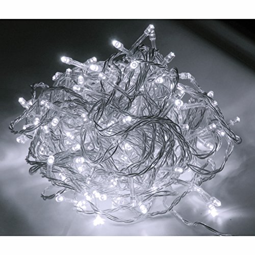 48er LED Strom Lichterkette für außen Lichtfarbe kaltweiss Kabel transparent