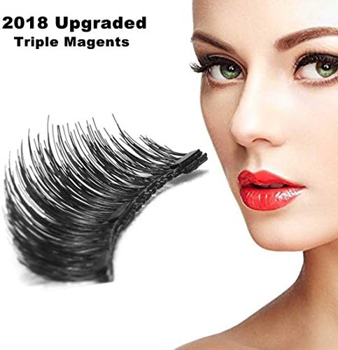 [2018 Upgraded Version] Dual Magnetic Fake Eyelashes Reusable, Fantany Premium Handmade Eye Lashes 3D Natural Look False Lashes Extension, Full Strip Magnet Easy Apply No Glue Needed Full Size (Triple Magnet 03)