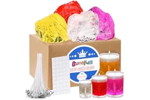 Blingfun Cera in Gel per Fare Candele - 4 Barattoli di Cera Gel, 50 Stoppini + 50 Adesivi - Kit per Candele Artigianali Profumate Fai da Te - Ideale per Creare Candele Trasparenti e Decorare