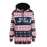 TWIFER Frohe Weihnachten Damen Weihnachtsmann Kapuzen Pullover Sweatshirt Bluse T-Shirt (L, Blau)