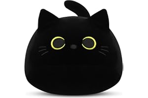 AUSPICIOUS BEGINNING 18,9 Zoll Schwarze Katze Plüschtier Kawaii Katze Kuscheltier, Weiches Stofftier Kopfkissen Gefüllte Katze Puppe Tier Kissen Süße Dekoratives Kissen für Kinder Halloween Weihnachten Geschenk