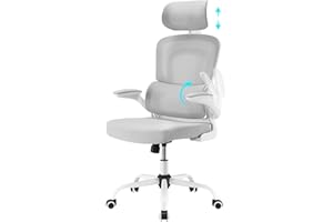 Farini Ergonomischer Stuhl Büro Computer Stuhl mit Rollen Schreibtisch für Bequemer Home Office Höhenverstellbar Chefsessel Bürostuhl mit Kopfstütze, Grauweiß