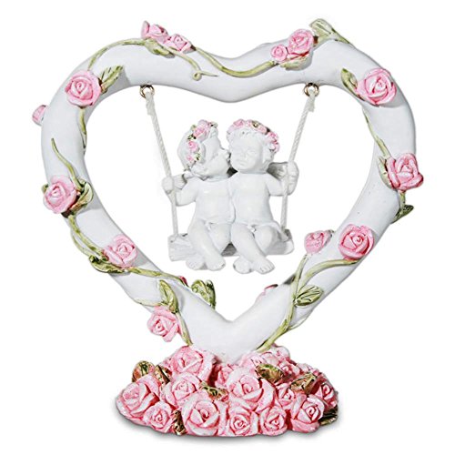 Polyresin Engel auf Schaukel Herz Rosenkranz Rosen Dekofigur sortiert 11 x 10 cm