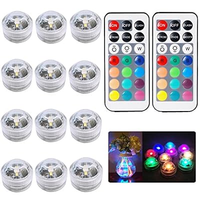 JRQ 12pcs Lumière Submersible LED RGB Télécommande Lumière Étanche pour Vase à Fleur, Marriage Fête Noël Piscine Décoration Aquarium Lumière Spa