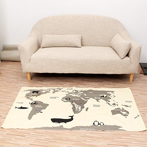 Preisvergleich Produktbild Jeteven Weltkarte Spielteppich Spielmatte Baby Decke Kinderzimmer Teppich aus Leinwand 90x140cm / 35x55inches