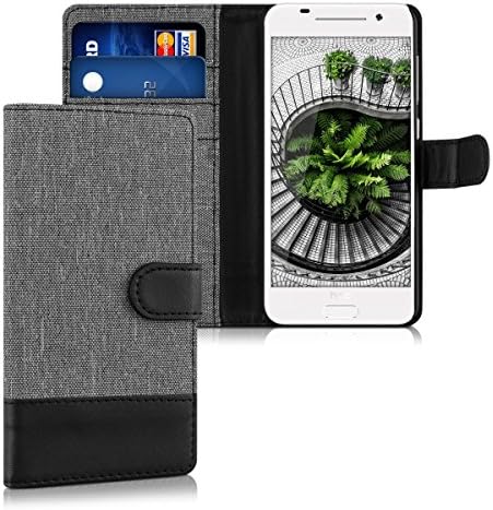kwmobile Wallet case canvas cover for HTC One A9 - Flip case with card slot and stand in grey black