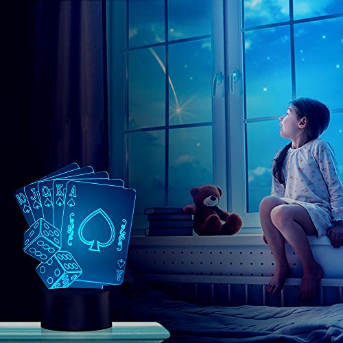 FZAI optische Täuschung 3D-Lampe Poker und Sieben, Farbe wechselnden Nachtlicht - 3