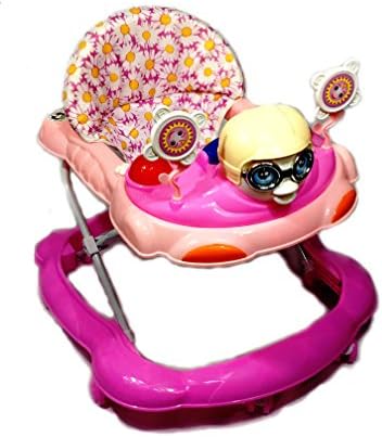 Baby Walker First Steps Activity Bouncer Musical Toy Push Along Pink Ride Face (Purple/Pink)