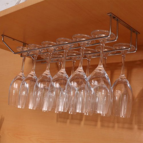 Foxom Gläserhalter Gläserschiene Weinglashalterung edelstahl Hangers Rack Halter mit Schrauben Für Bar, Zuhause, Cafe (Silber) - 2