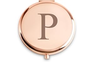 QUSTGO Personalized Gift Monogrammed Initial Compact Mirror for Women Girls Her Friends Mum Wife Sister Daughter, Custom Small Mirror for Christmas Secret Santa Stocking Fillers Graduation Birthdays