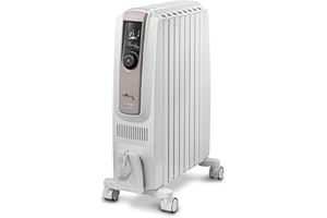 De'Longhi Dragon 4 TRDSX40820E.WB, Oil Filled Radiator with Electronic Timer, Quiet Heater with Functional Design, Chimney Design and Castors, Safety Thermostat, 3 Fan Settings, 2000W, White/Beige