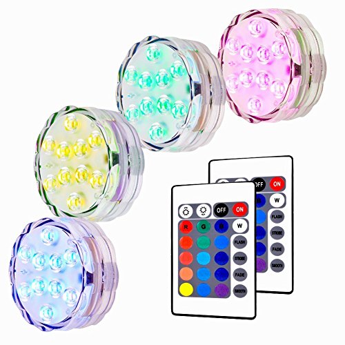 LED Unterwasser Leuchte, 4pcs Multi-Farben Wasserdichte Schwimmlichter Deko Lichter mit Fernbedienung für Hochzeit Schwimmbecken Aquarium Badewanne Pool und Spa - 2