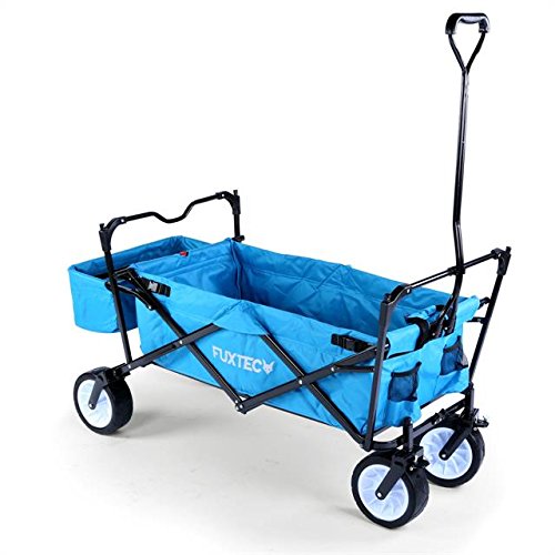 FUXTEC Bollerwagen BW-100 Türkis Blau mit Bremse, Breitreifen, Dach, Hecktasche - 7